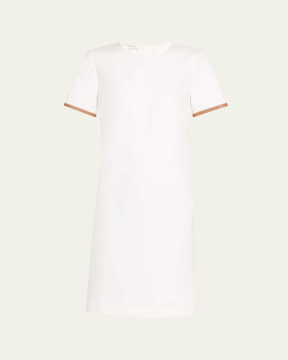 Leather-Trim Cotton Dress